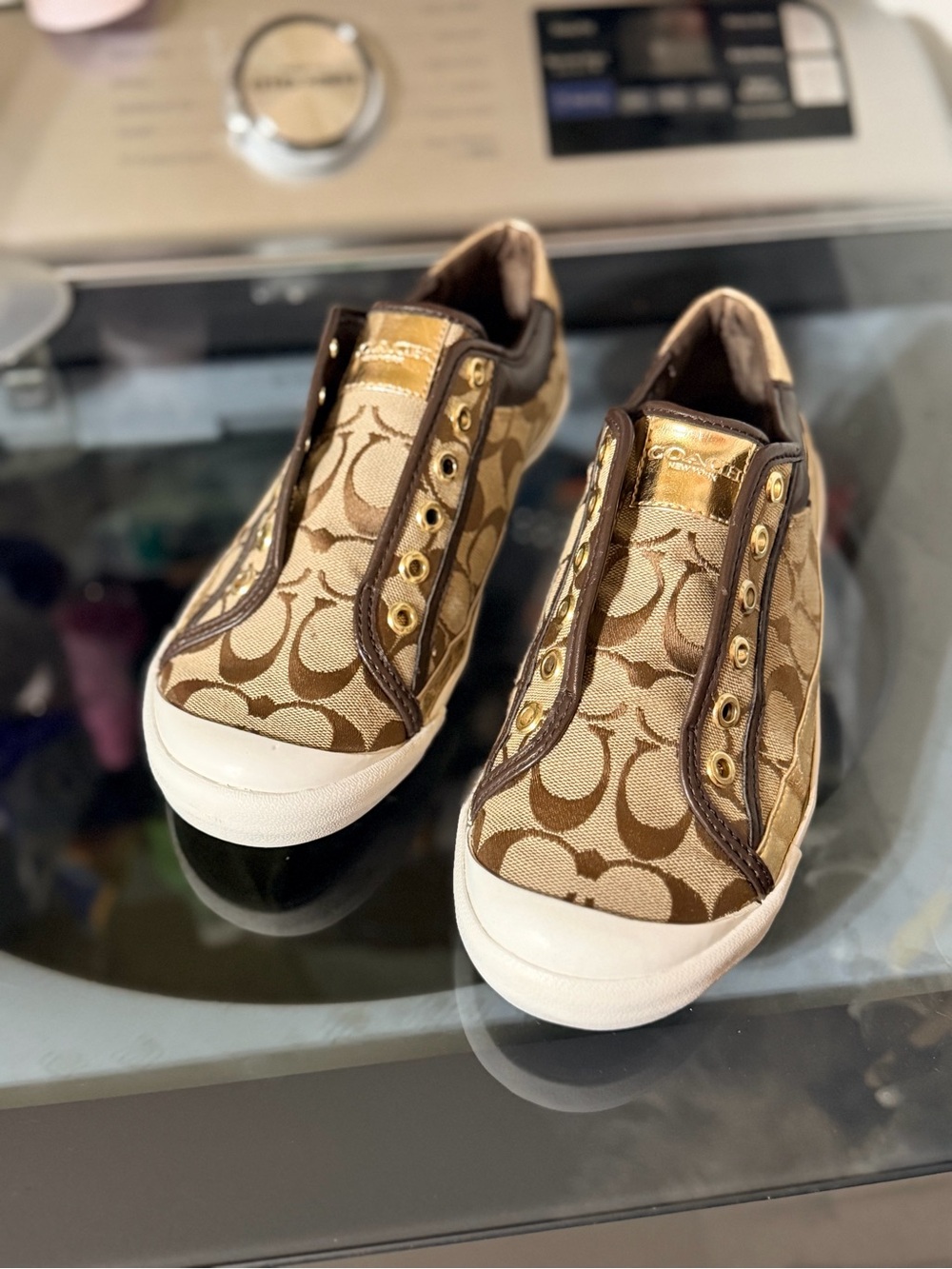 Coach Felix A5010 Signature Jacquard Gold Brown Sneakers Women’s 8.5B